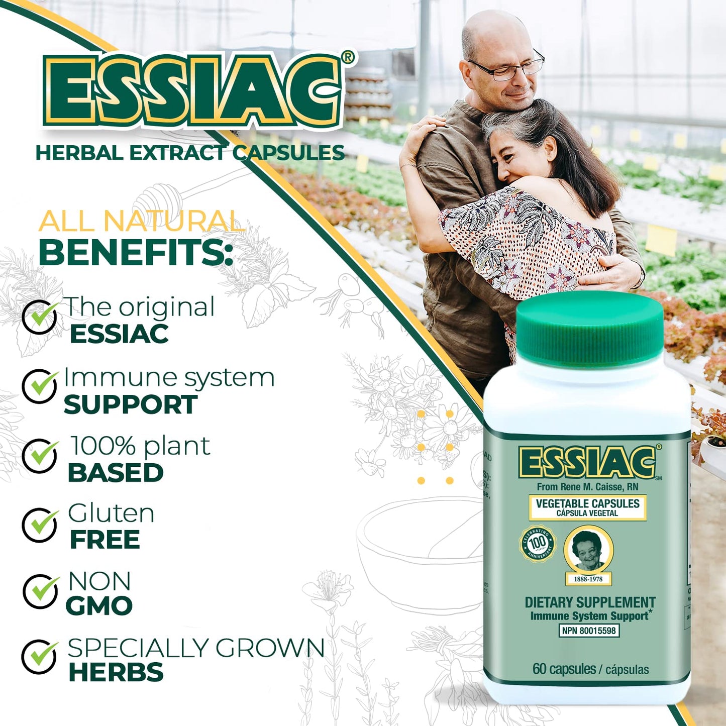 ESSIAC Tea All-Natural Herbal Extract Capsules – 60 Capsules | Powerful Antioxidant Blend to Help Promote Overall Health & Well-Being | Original Formula Since 1922 EssiacBuy Supplements Australia
