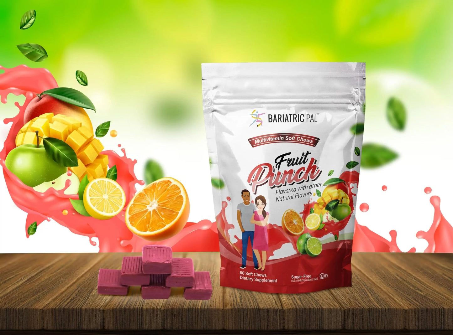 BariatricPal Iron-Free Multivitamin Soft Chew - Fruit Punch (60 Count) BariatricPal