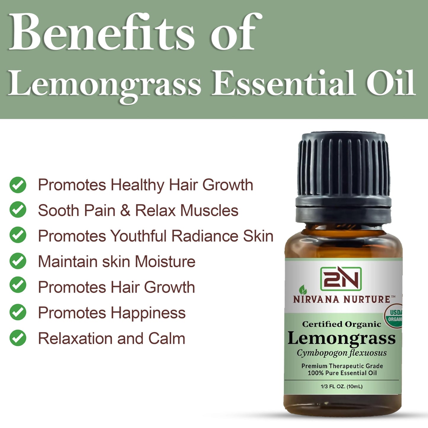 Nirvana Nurture Lemongrass Essential Oil USDA Certified Organic 100% Pure Premium Therapeutic Grade Nirvana NurtureBuy Supplements Australia