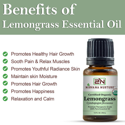 Nirvana Nurture Lemongrass Essential Oil USDA Certified Organic 100% Pure Premium Therapeutic Grade Nirvana NurtureBuy Supplements Australia