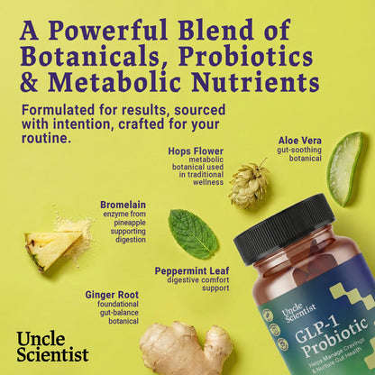 Uncle Scientist GLP-1 Probiotic Dietary Supplement, Supports Healthy Appetite and Metabolic Function - Chromium, Green Tea, Cinnamon, Probiotics & Herbal Blend, 60 Capsules (30-Day Supply) Uncle ScientistBuy Supplements Australia