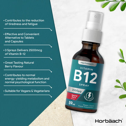 Vitamin B12 Spray 2500mcg | 59ml | High Strength Supplement | Natural Berry Flavour HorbäachBuy Supplements Australia