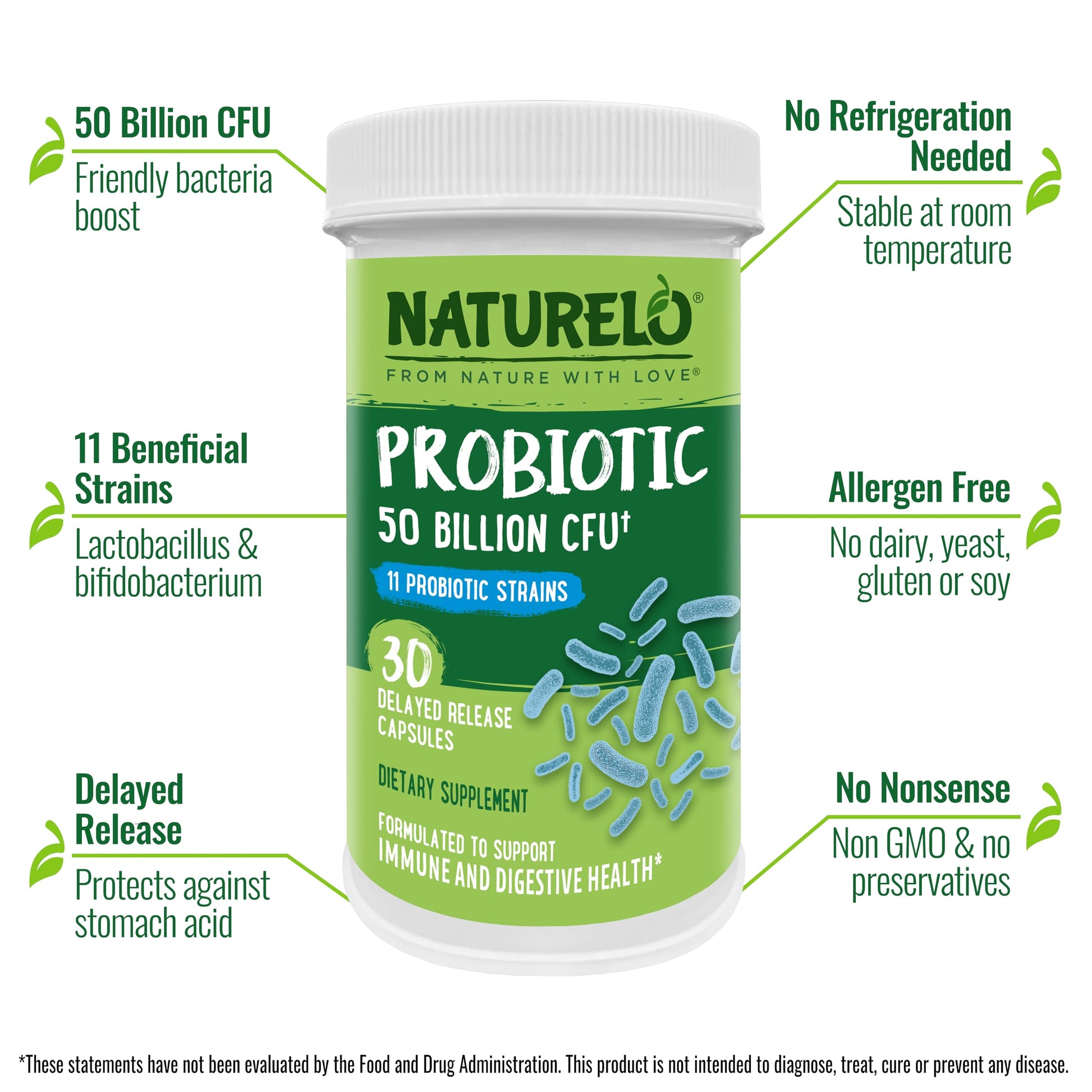 NATURELO Probiotic Supplement - 50 Billion CFU - 11 Strains - One Daily - Helps Support NATURELOBuy Supplements Australia