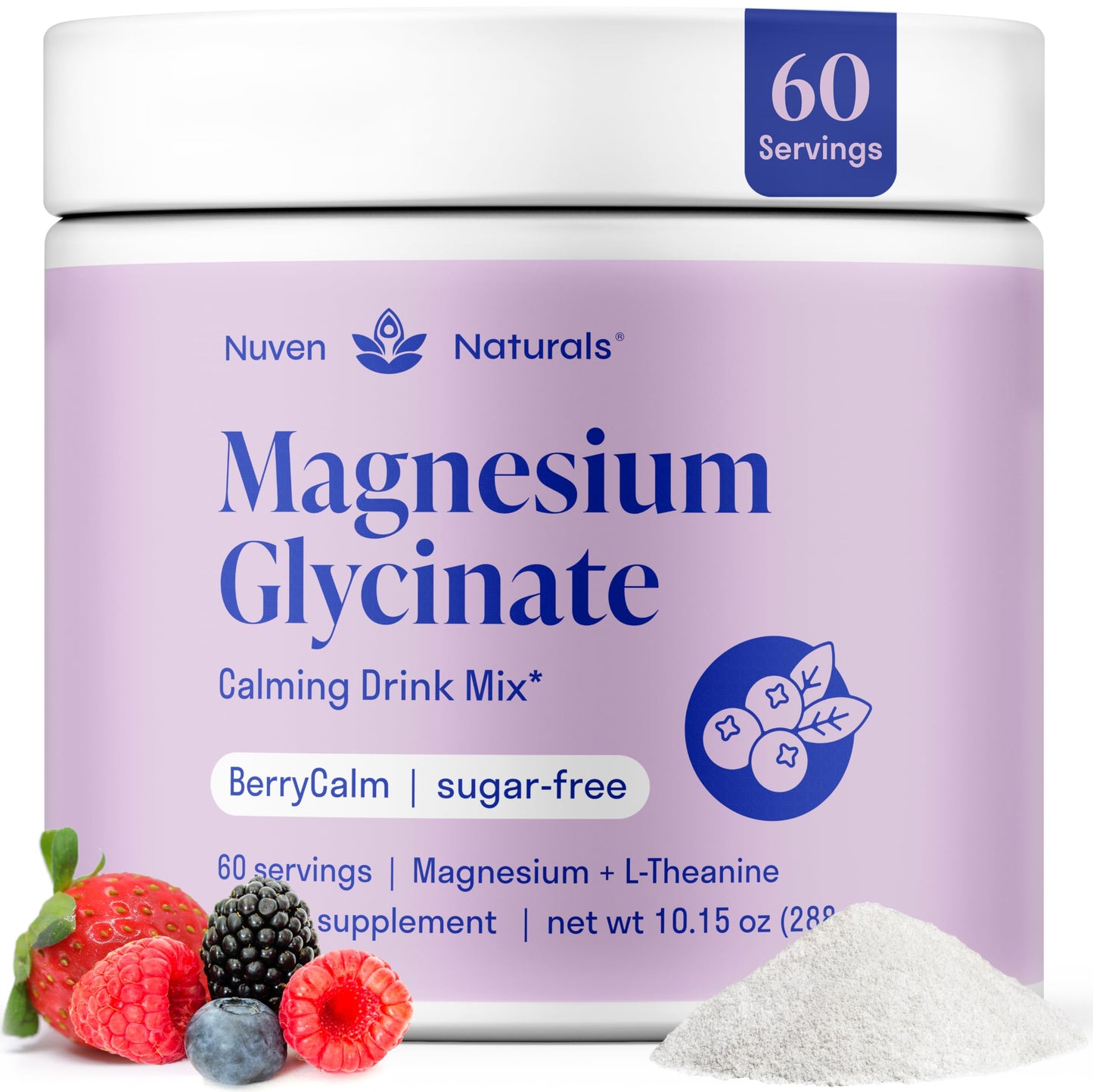 Magnesium Glycinate Powder + L-Theanine | 60 Servings | 300 mg per Scoop High Absorption Chelated Magnesium Powder for Sleep - Natural Mixed Berry Flavor, No Sugar, Support Restful Sleep & Relaxation Nuven NaturalsBuy Supplements Australia