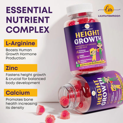 Height Growth Gummies for Kids & Teens - Calcium, Vitamin D3 + K2, Zinc, Magnesium, L-Arginine, Vitamin C - Multivitamin for Teen Boys & Girls - Grow Taller Supplement for Kids Height - 60 Gummies