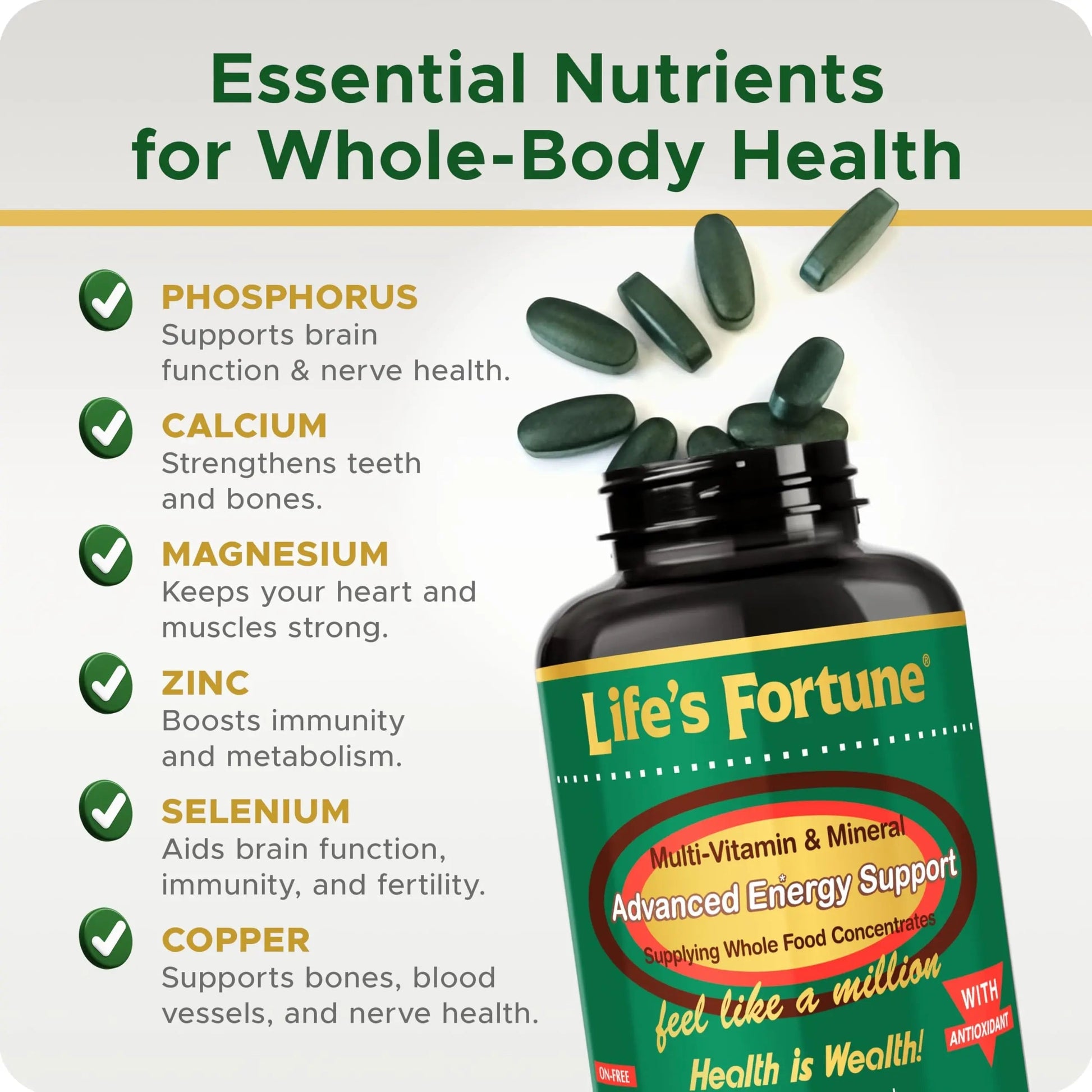 Life's Fortune Multivitamin & Mineral Supplement, Daily Natural Energy Source for Men & Women, with Superfood Greens Life's FortuneBuy Supplements Australia