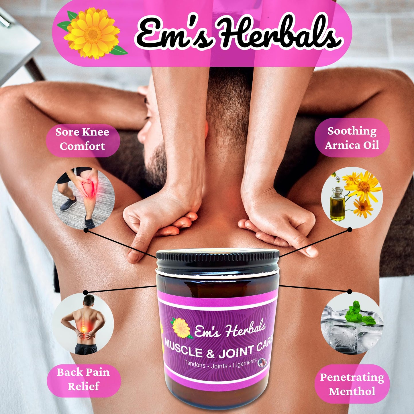 Em's Herbals, Muscle & Joint Care Arnica Salve - Amplified Arnica Salve Made with Menthol Crystals, and Effective Essential Oils to Penetrate Deep into Muscles, Joints, and Back Discomfort (2 oz) Em's HerbalsBuy Supplements Australia
