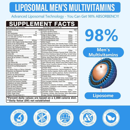 60-IN-1 Liposomal 120+ Nutrients Men's Multivitamin Gummy 4500MG+ Overall,300Billion Probiotics, Algal DHA, CoQ10, Turmeric & Herbal Blends OakevlpBuy Supplements Australia