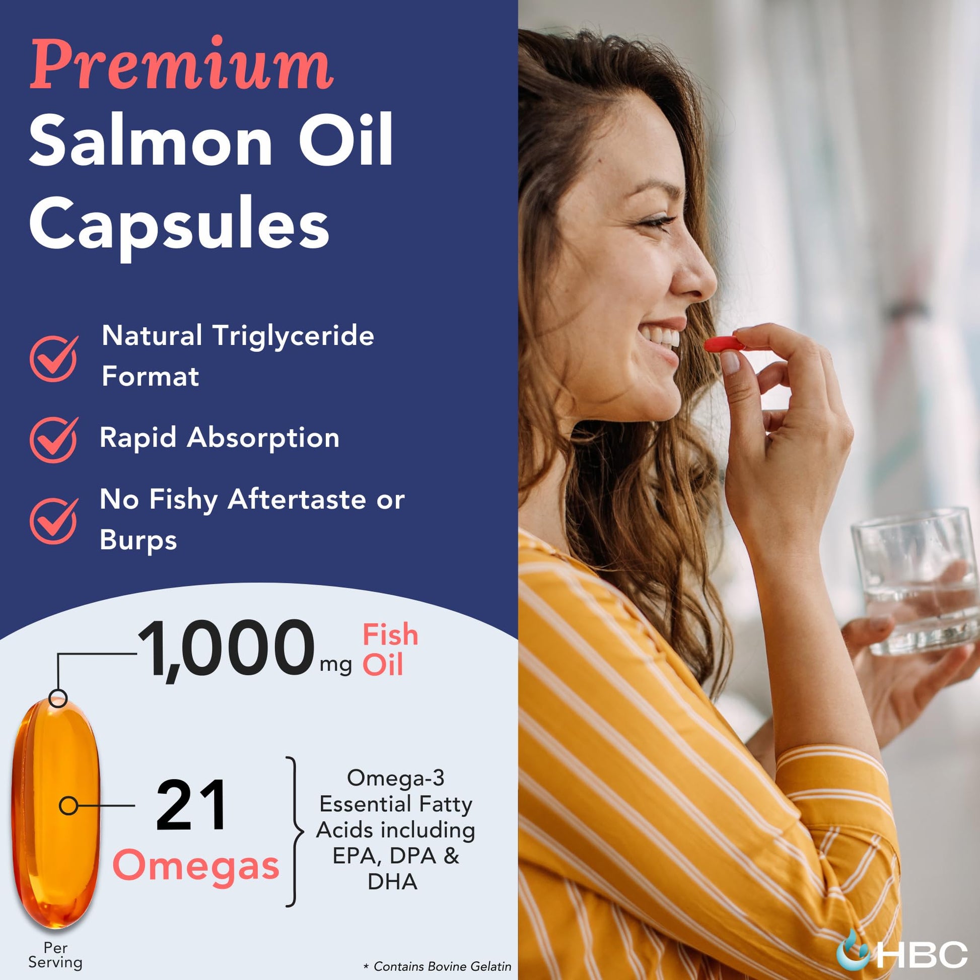 High Strength Omega 3 Fish Oil - 1000mg, Norwegian Salmon Oil with EPA & DHA, No Burping or Aftertaste, Omega 3 Fatty Acids Supplement for Eye, Brain & Heart, Triglyceride Form - 180 Capsules Hofseth BioCareBuy Supplements Australia