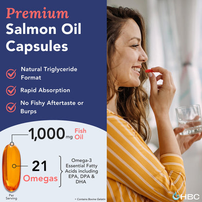 High Strength Omega 3 Fish Oil - 1000mg, Norwegian Salmon Oil with EPA & DHA, No Burping or Aftertaste, Omega 3 Fatty Acids Supplement for Eye, Brain & Heart, Triglyceride Form - 180 Capsules Hofseth BioCareBuy Supplements Australia