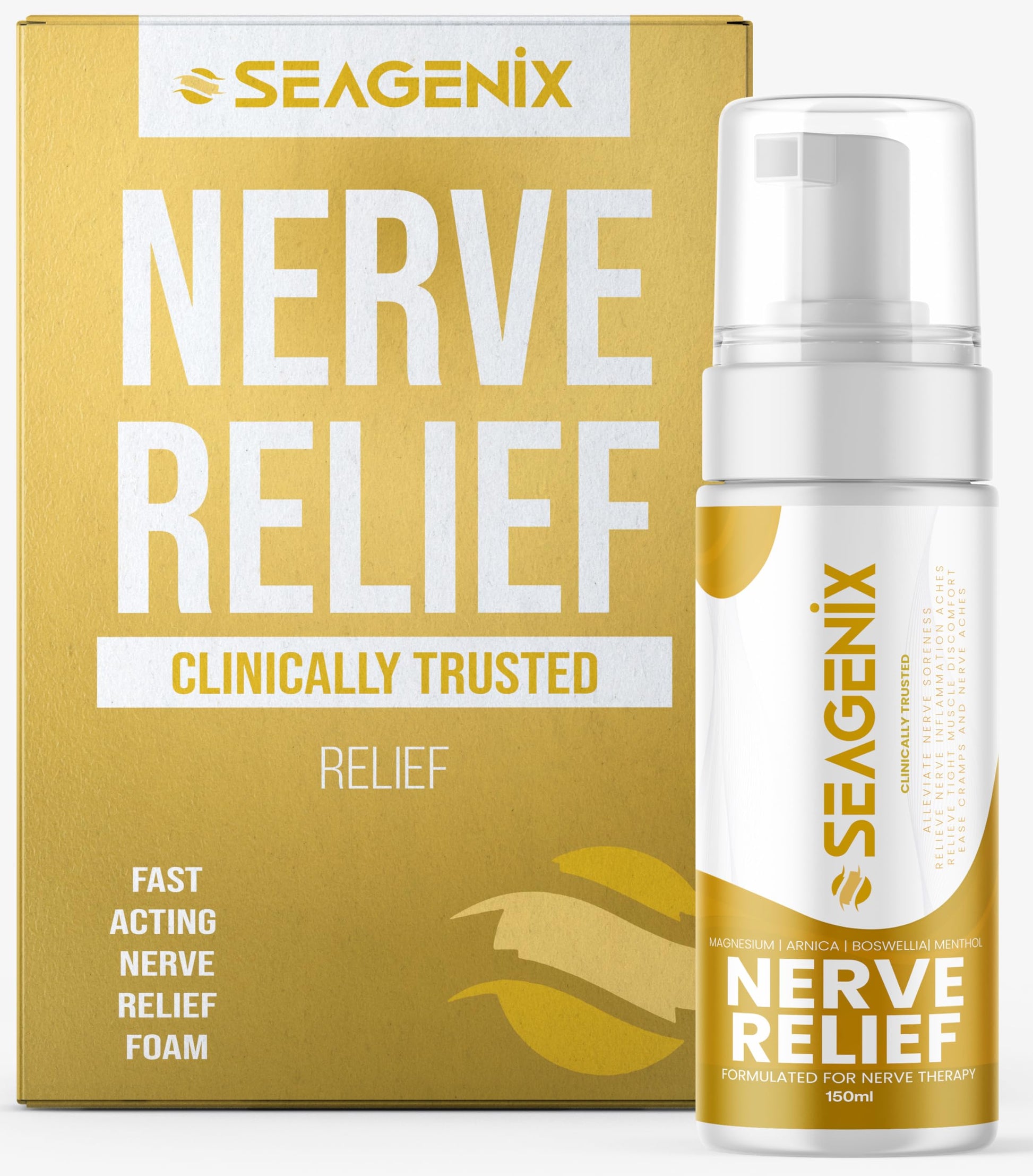 Seagenix Nerve Relief Muscle Foam - Nerve Spray Magnesium - Arnica - Boswellia - Menthol Formula - Nerve and Muscle Relief – Fast-Acting with Magnesium Sulfate - 150 ml - 1 Count SeagenixBuy Supplements Australia