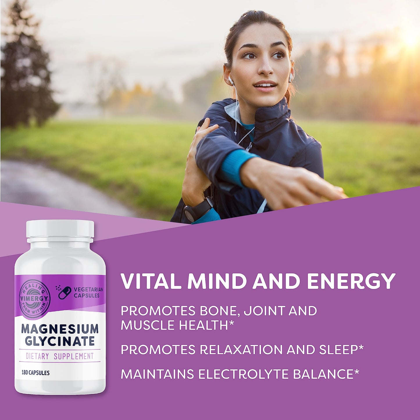 VIMERGY Magnesium Glycinate – Stress Support – Chelated to Avoid Tummy Upset*– Promotes Heart Health & Energy*