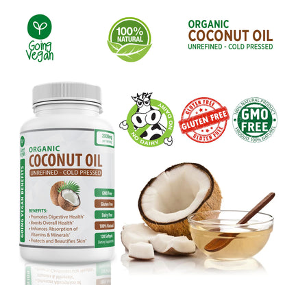Organic Coconut Oil Capsules 2000mg - 100% Extra Virgin, Cold Pressed for Healthy Skin Going VeganBuy Supplements Australia