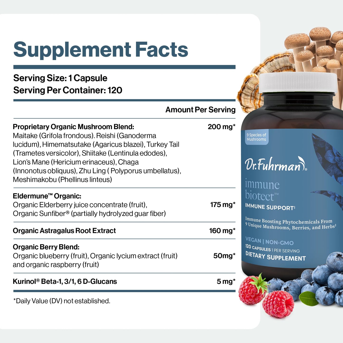 Dr. Fuhrman All Natural Immune Support Supplement | Whole-Food Derived Vitamin for Immunity Defense | Organic Mushrooms, & Berries | Organic Lion’s Mane, Maitake, Reishi, and Elderberry | 120 Caps Dr. FuhrmanBuy Supplements Australia