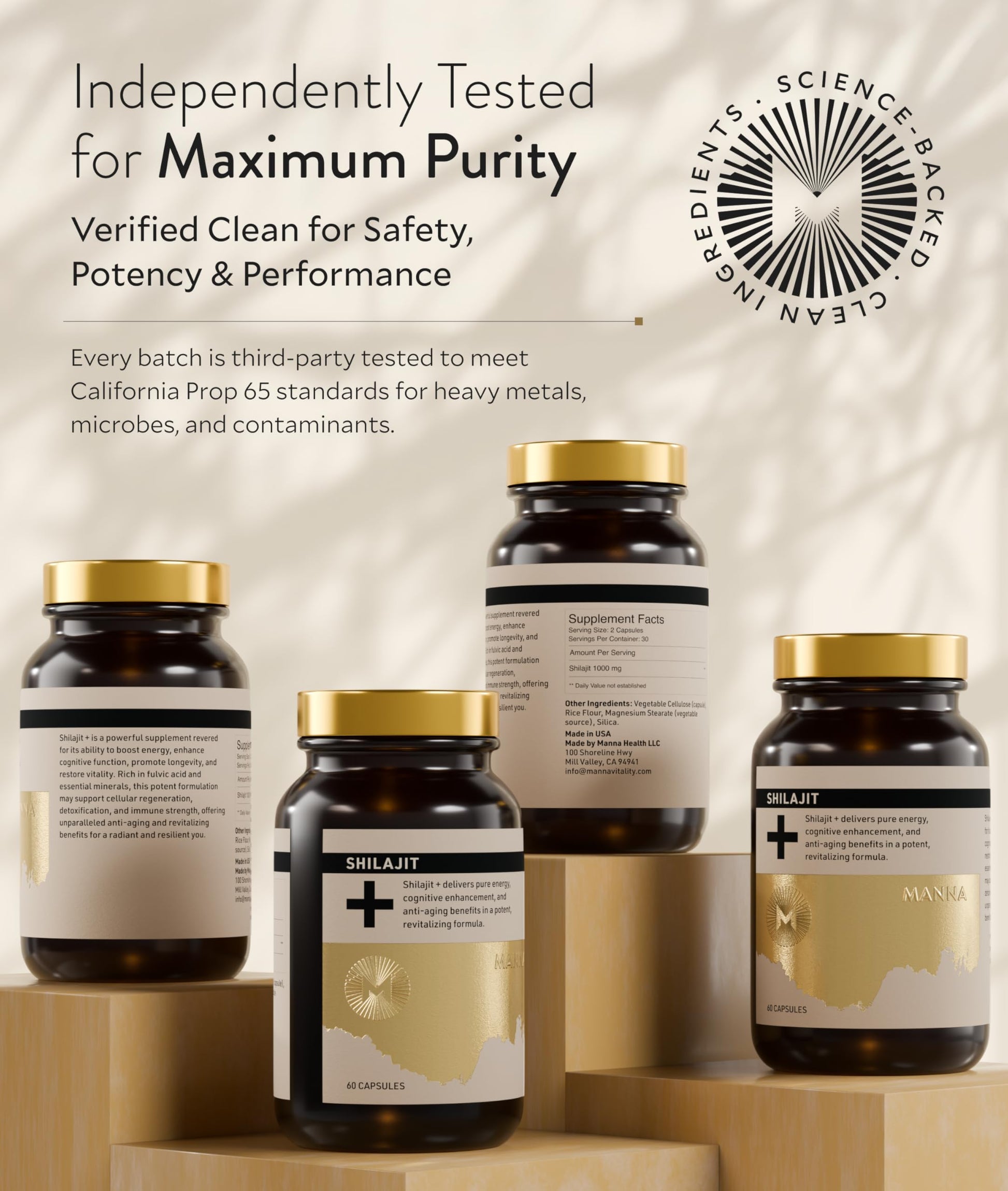 Manna Vitality Shilajit+ Capsules | 1000mg Purified Himalayan Shilajit Resin Supplement | Highest Bioavailability | Energy, Performance, Detox, Vitality, Mental Clarity & Cognitive Support | 60 Count M MannaBuy Supplements Australia