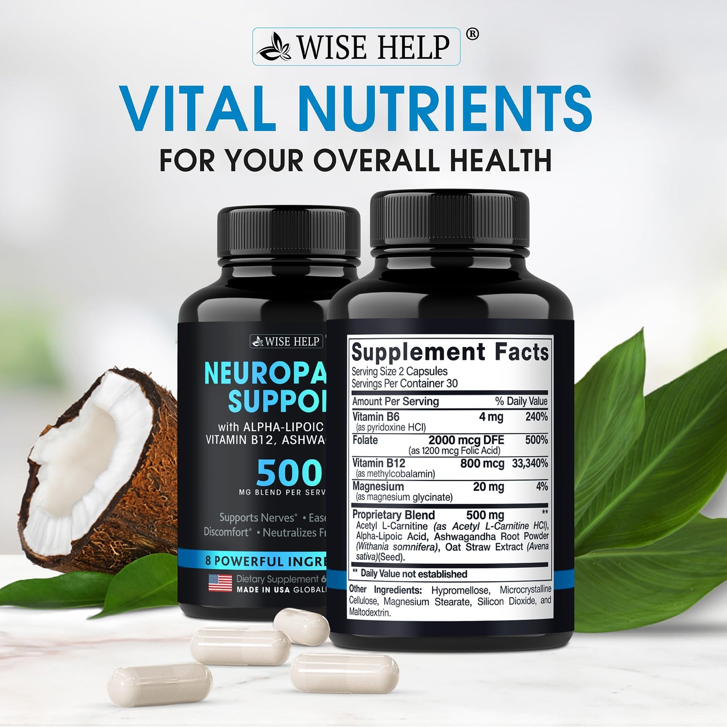 Neuropathy Support Natural Nerve Discomfort Relief - Made in USA - Nerve Antioxidant for Trigeminal Neuralgia, Diabetic & Peripheral Neuropathy - Hands, Neck, Feet & Toes Treatment Formula - 60 Caps WISEHELPBuy Supplements Australia