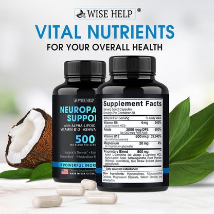 Neuropathy Support Natural Nerve Discomfort Relief - Made in USA - Nerve Antioxidant for Trigeminal Neuralgia, Diabetic & Peripheral Neuropathy - Hands, Neck, Feet & Toes Treatment Formula - 60 Caps WISEHELPBuy Supplements Australia