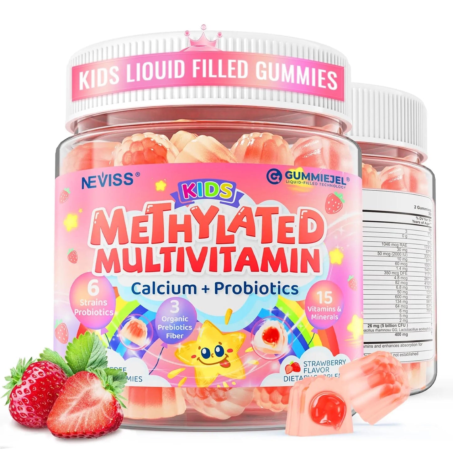 Kids Multivitamin Gummies + Calcium, Probiotics, Vitamin D3, C, Methylated B12 & Methylfolate, B6, A, K2, E, Zinc NEVISSBuy Supplements Australia