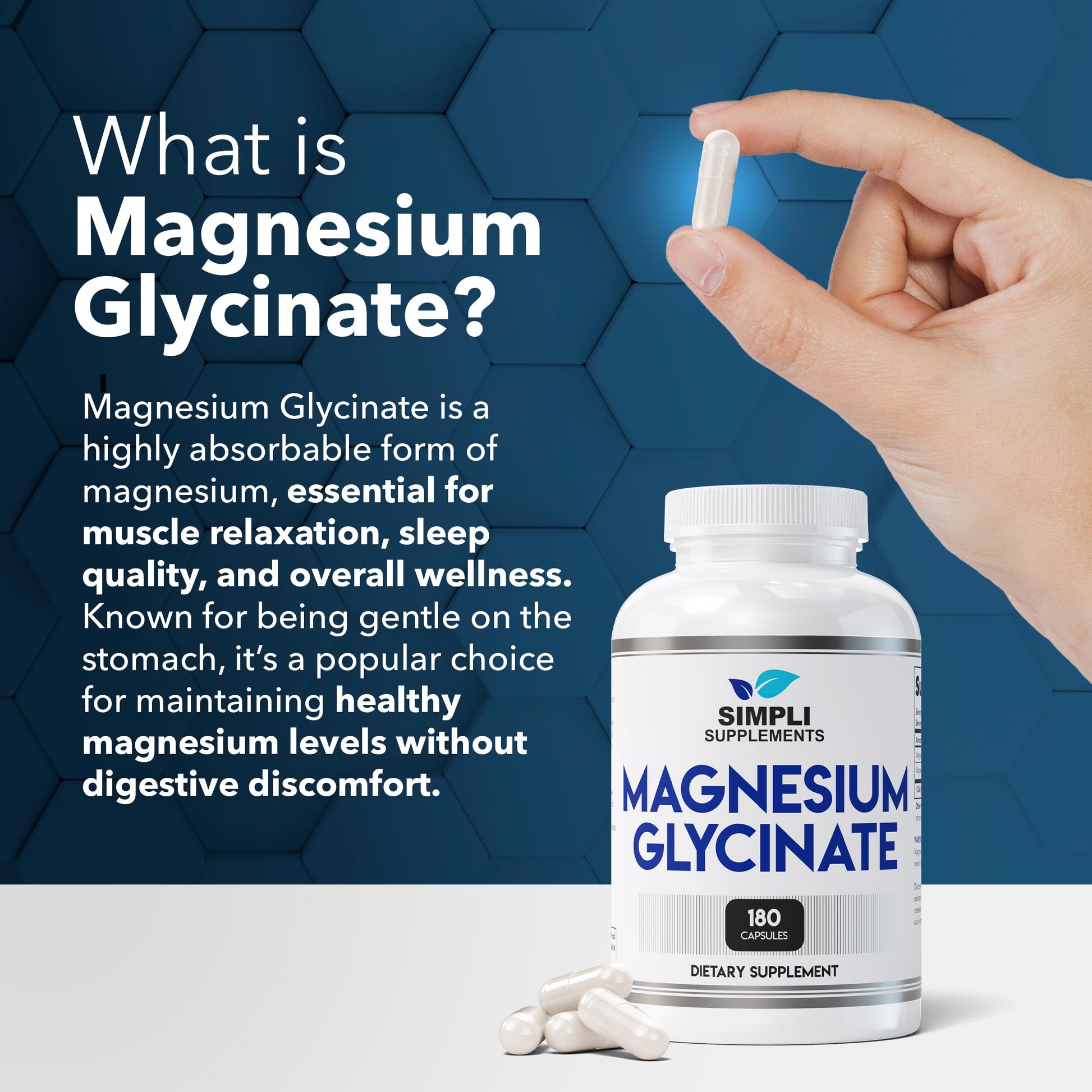 Magnesium Glycinate 400mg per Serving – High Absorption – Gentle on Stomach – Supports Sleep, Relaxation, Muscle, Bone & Immune Health – Non-GMO, Vegan, 180 Capsules Simpli SupplementsBuy Supplements Australia