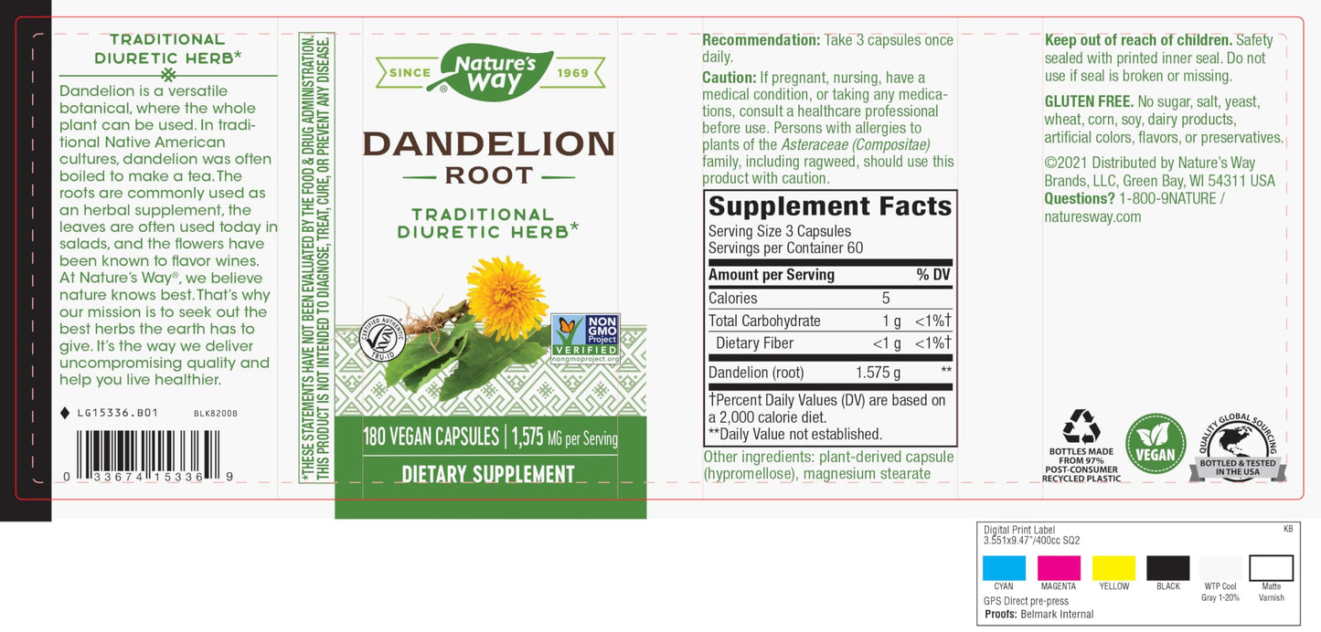 Nature's Way Dandelion Root Diuretic Herb* 525 mg per Capsule Non-GMO Nature's WayBuy Supplements Australia