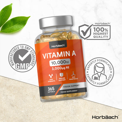 Vitamin A Capsules 10,000iu | 365 Count (1 Year Supply) | High Strength Vitamin A Supplem HorbäachBuy Supplements Australia