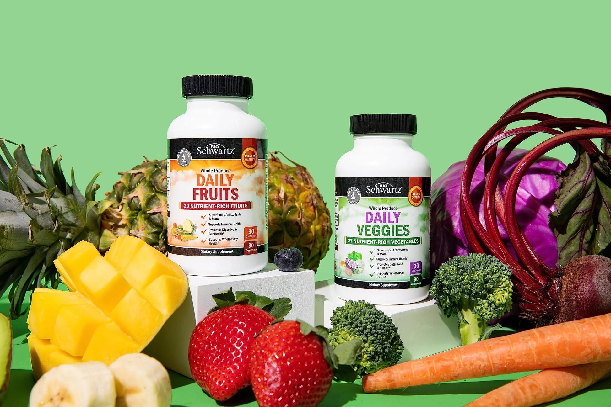 BioSchwartz Daily Fruits and Veggies Supplement for Women and Men (1 Month Supply) Plus Daily Multivitamin BioSchwartz