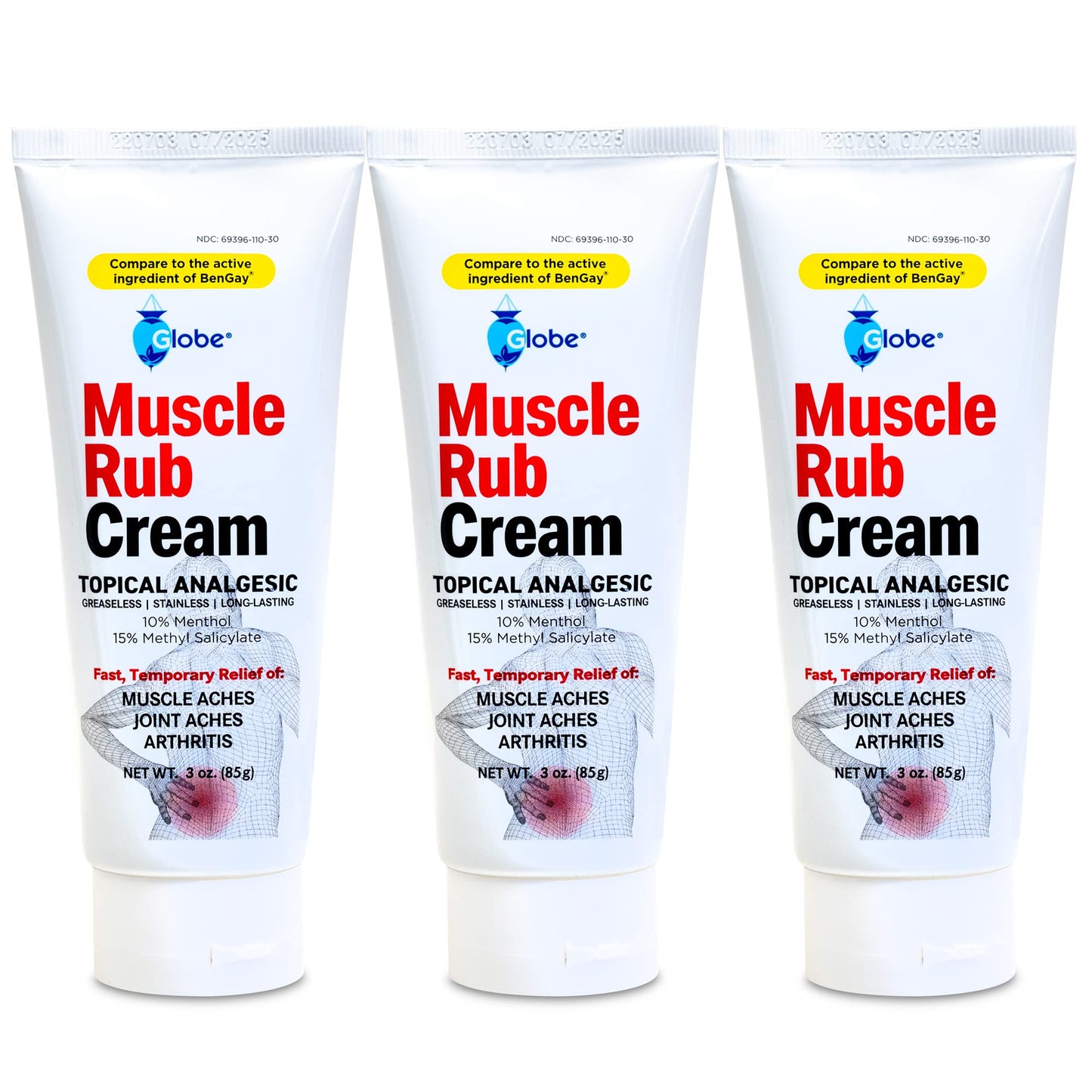 (3 Pack) Globe Ultra Strength Greaseless Muscle Rub Cream (3 oz). Compare to The Active Ingredients of Greaseless Bengay, 10% Menthol & 15% Methyl Salicylate (3 Pack) GlobeBuy Supplements Australia