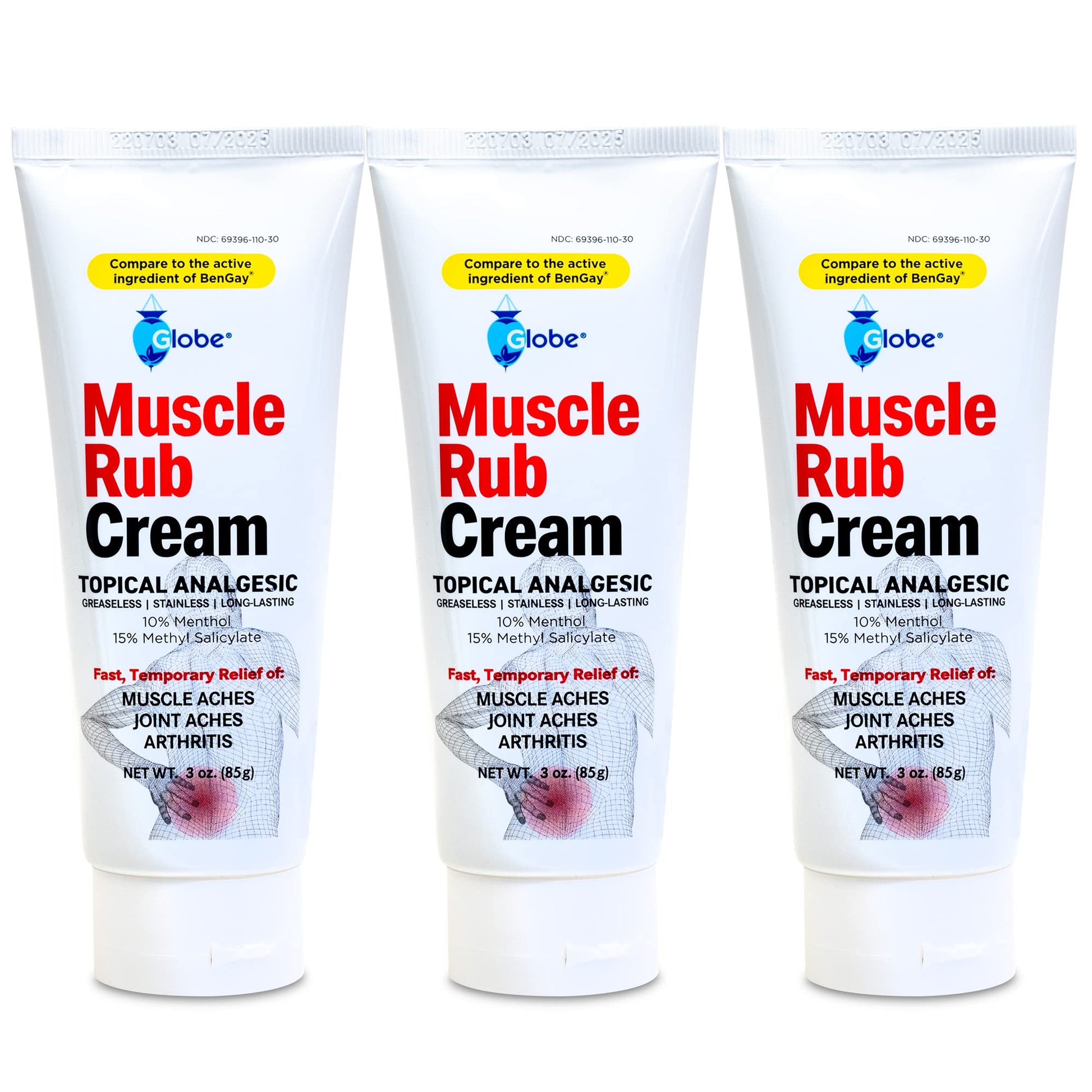(3 Pack) Globe Ultra Strength Greaseless Muscle Rub Cream (3 oz). Compare to The Active Ingredients of Greaseless Bengay, 10% Menthol & 15% Methyl Salicylate (3 Pack) GlobeBuy Supplements Australia