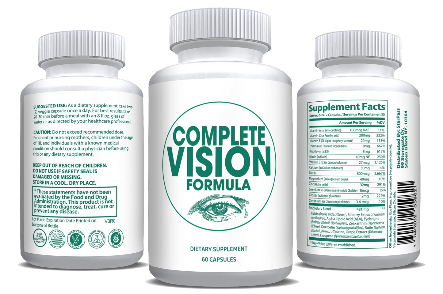 Pure Eye Health Vitamin & Mineral Supplements for Adults | #1 Complete Research Vision Formula w/Bilberry, Lutein, Zeaxanthin, Lycopene, Resveratrol | Supports Eye Strain, Dry Eyes 60 Capsules StarPass LabsBuy Supplements Australia