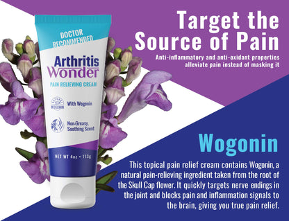 Arthritis Wonder Pain Relief Cream, 4 oz – Arthritis Pain Relief Cream for Hand, Knee, Foot and Wrist Joints – Fast-Acting, Deep Penetrating, Non-Greasy Formula with Natural Wogonin Arthritis WonderBuy Supplements Australia