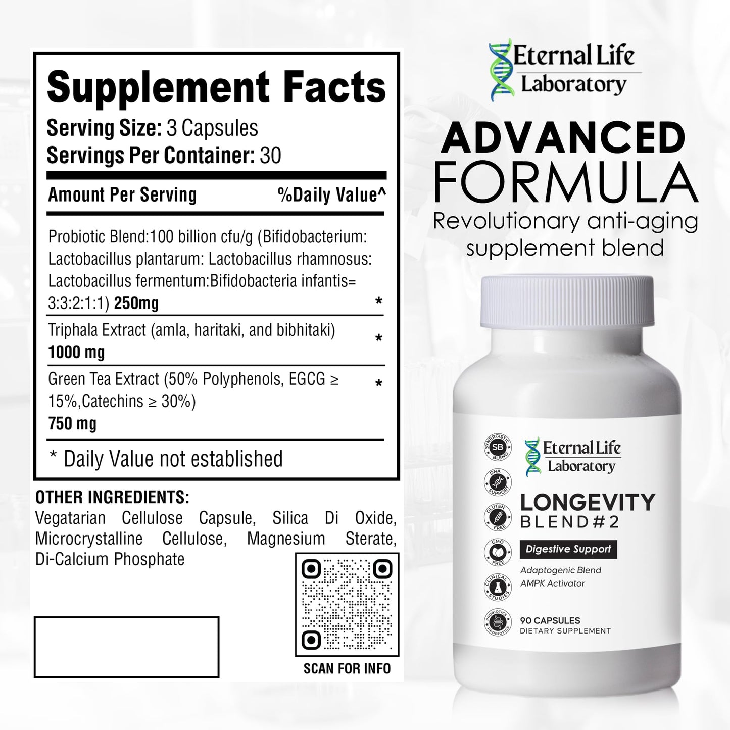 Probiotics for Women and Men, Daily Probiotic Supplement Probiotics and Triphala, Green Tea Extract - Anti-Aging Gut Health Optimizer - Intestinal, Colon & Digestive Health - 90 Capsules Eternal Life LaboratoryBuy Supplements Australia