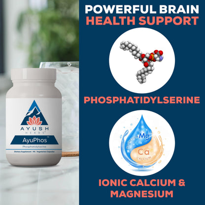 Ayush Herbs AyuPhos - Phosphatidylserine Supplement for Men & Women, Soy-Free Phosphatidyl Serine, Brain, Memory, & Cognitive Support for Adults, 200mg Per Pill - 45 Servings Ayush HerbsBuy Supplements Australia