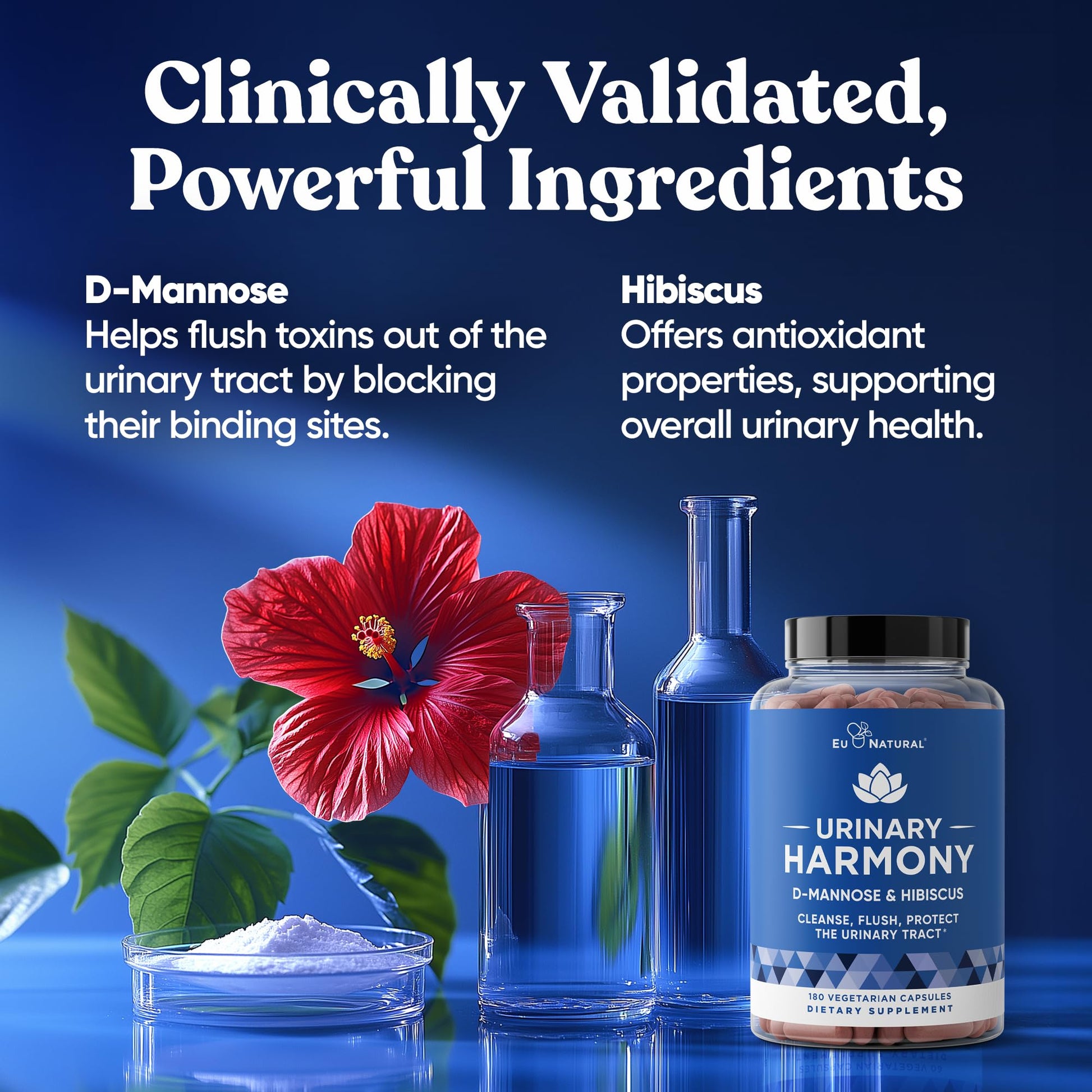Eu Natural Urinary Harmony D-Mannose Supplement - Urinary Tract Health for Women - Fast-Acting Urinary Cleanse & Flush with Clinical-Strength D-Mannose & Hibiscus - 180 Capsules Eu NaturalBuy Supplements Australia