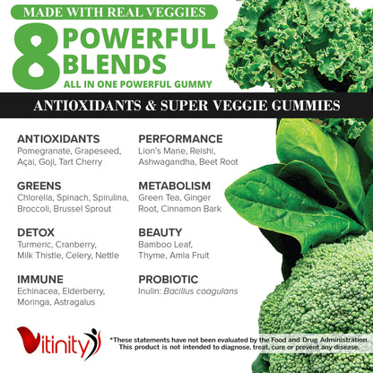 VITINITY Made with Real Fruit-Real Veggie Gummies-Superfood Vegetable Vitamin Supplement for Women,Men,Kids-Blend of Fruit and Greens for Daily Health.Fruits and Vegetables Supplements (30-Day Supply) VITINITYBuy Supplements Australia