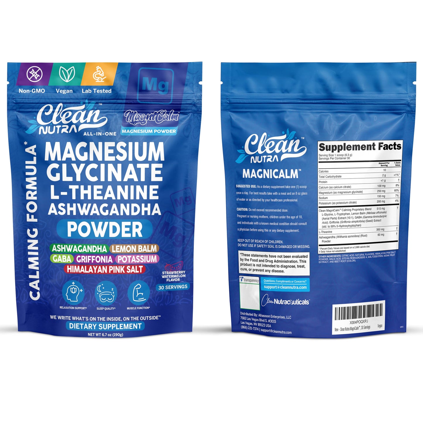 Magnesium Glycinate Powder Supplement + L Theanine Ashwagandha Glycine Apigenin Lemon Balm GABA 5HTP Pink Salt Potassium L Tryptophan Calcium | Powdered Sleep Aid Calm Trace Minerals Vitamin Clean NutraceuticalsBuy Supplements Australia