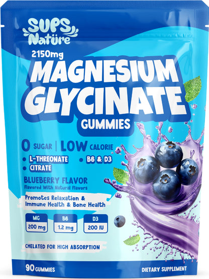 Magnesium Glycinate Gummies 2150 mg with Magnesium L-Threonate for Adults, Melatonin Free, High Absorption, Blueberry Flavor, 90 Count sups natureBuy Supplements Australia