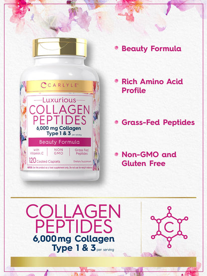 Carlyle Collagen with Vitamin C | 6000mg | 120 Caplets | Multi Collagen Peptide Pills CarlyleBuy Supplements Australia