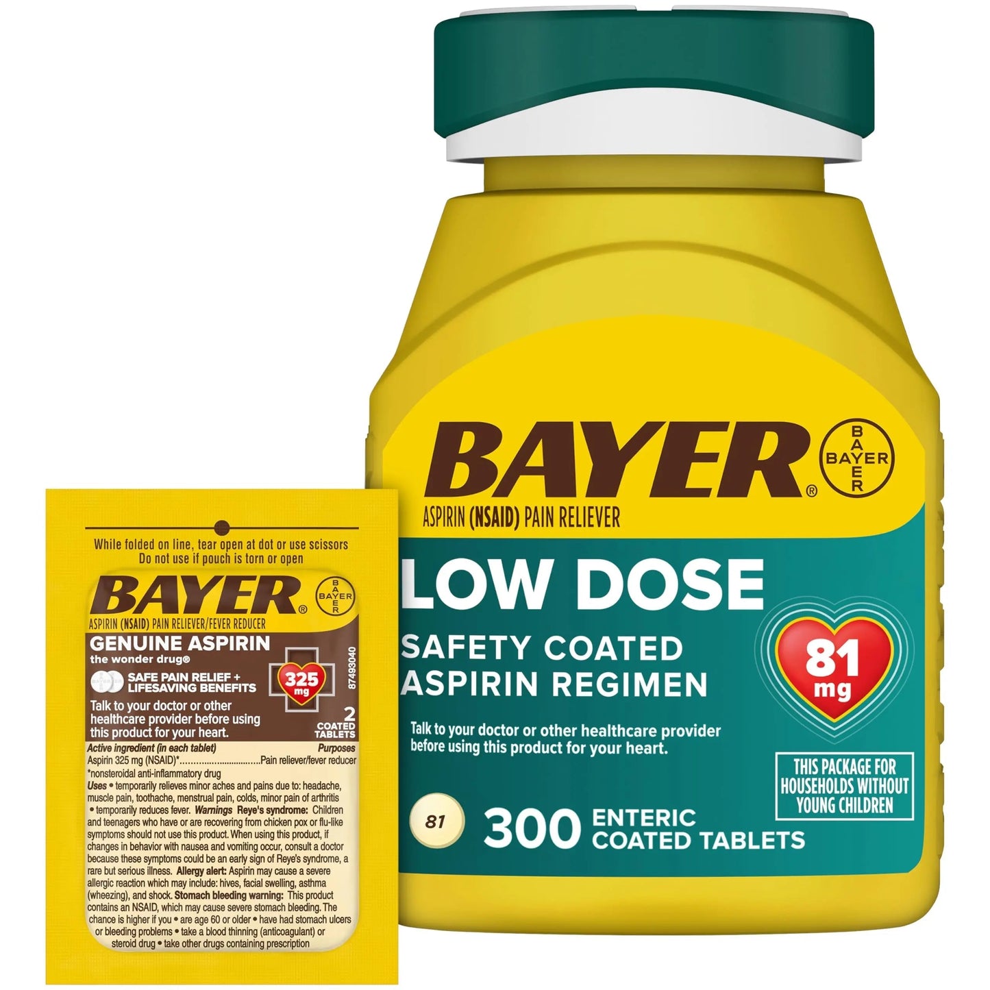 Bayer Aspirin 81mg Enteric Coated Tablets 300ct and 2 Count Travel Pack of Genuine Aspirin 325mg Coated Tablets BayerBuy Supplements Australia
