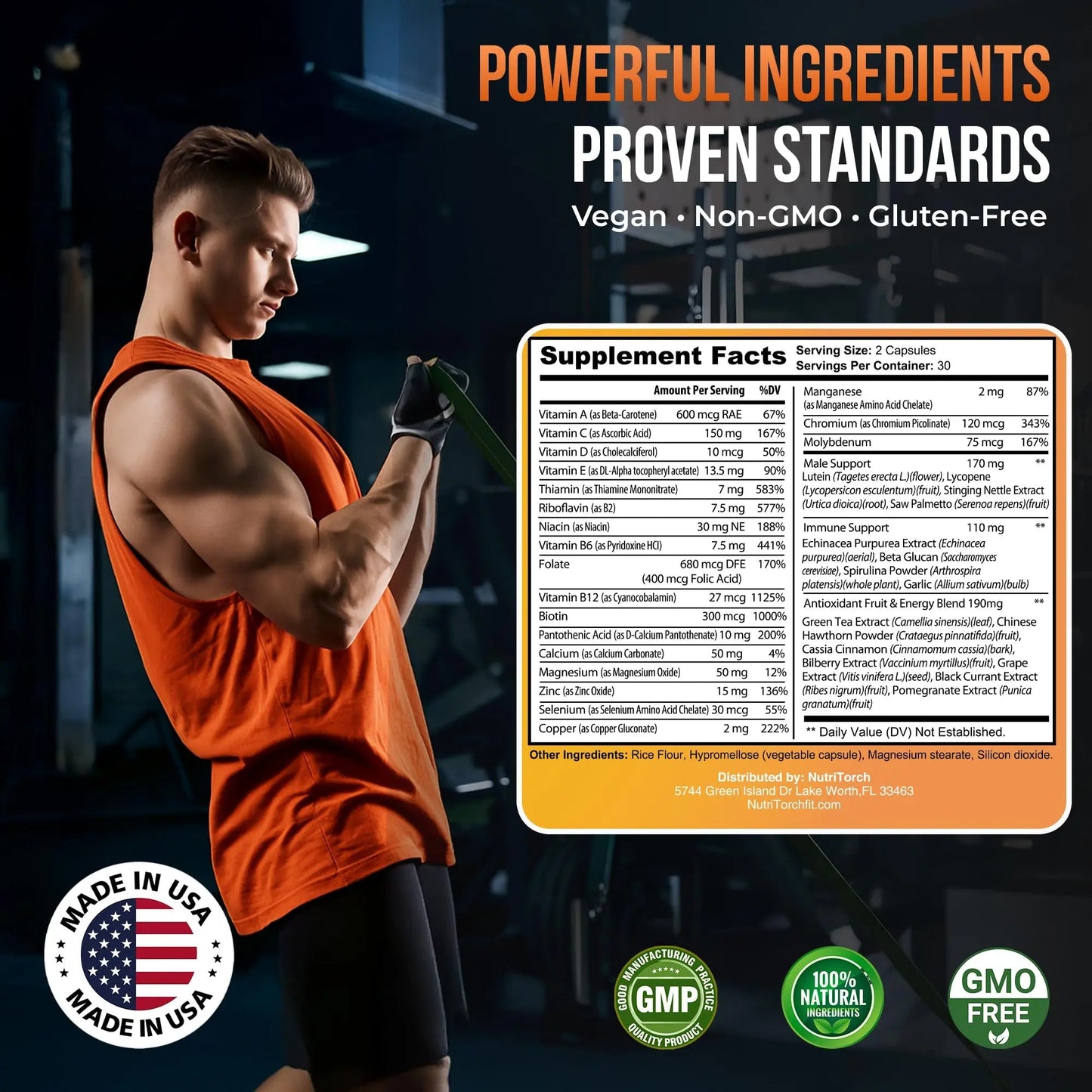 NutriTorch Multivitamin for Men – Adult Dietary Supplement with Vitamins A, C & D, Minerals & Antioxidants for Immune Support, Increased Energy NutriTorch