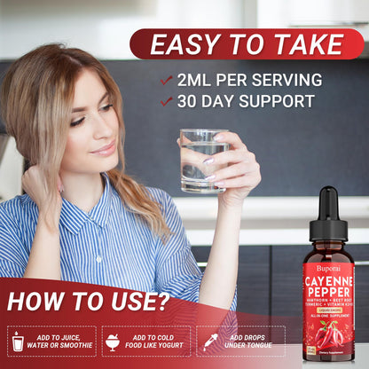 Buporai Cayenne Pepper Drops, Cayenne Pepper Extract Liquid Supplement for Overall Well-Being, 2 fl oz, Vitamin D3 K2 Beet Root Powder BuporaiBuy Supplements Australia