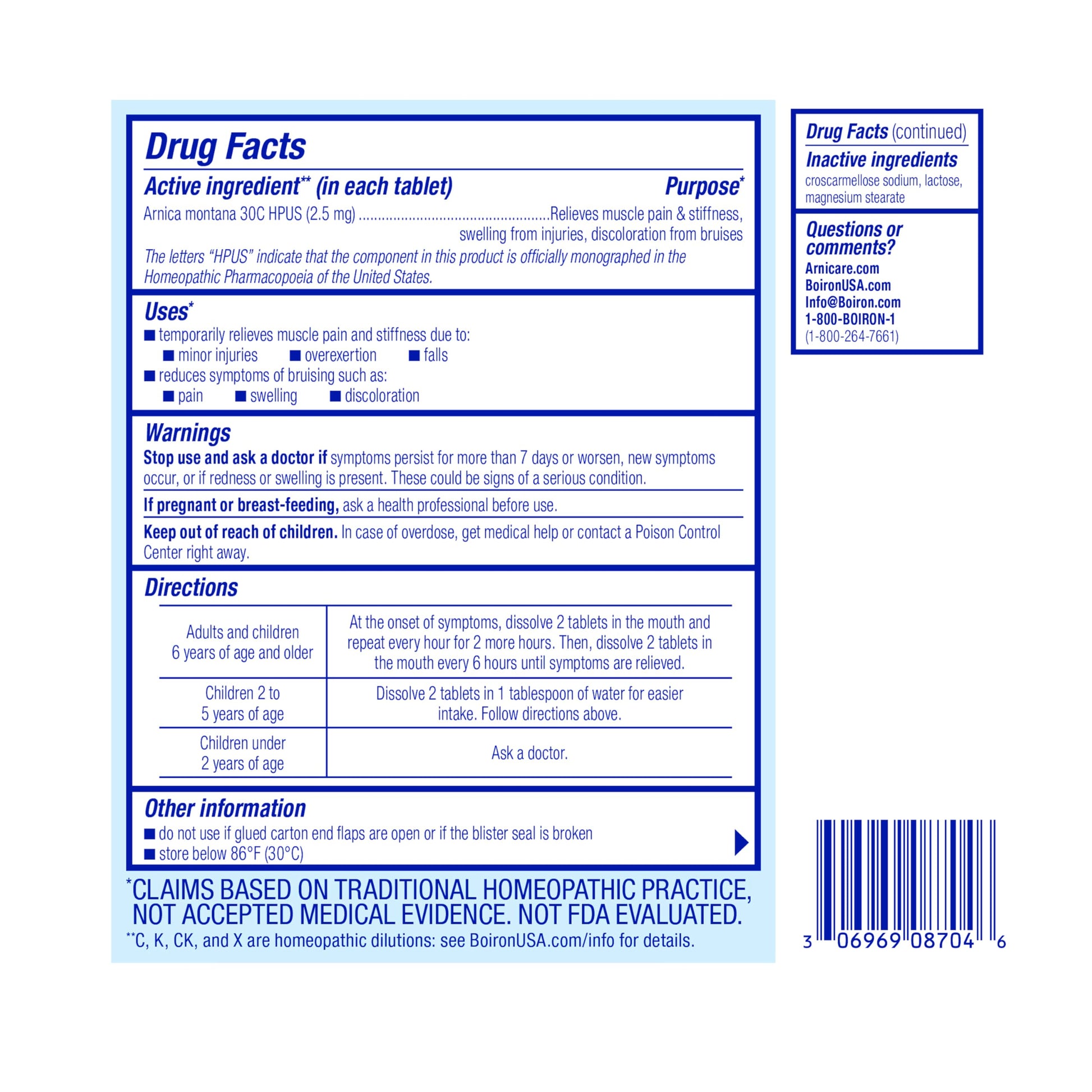 Boiron Arnica 30C Tablets for Pain Relief from Muscle Pain, Joint Soreness, Swelling from Injury or Bruises - 60 Count BoironBuy Supplements Australia