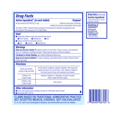 Boiron Arnica 30C Tablets for Pain Relief from Muscle Pain, Joint Soreness, Swelling from Injury or Bruises - 60 Count BoironBuy Supplements Australia