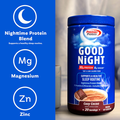 Premier Protein Good Night Protein Powder, Hot Cocoa Mix, 10g Protein, 0g Sugar Premier ProteinBuy Supplements Australia