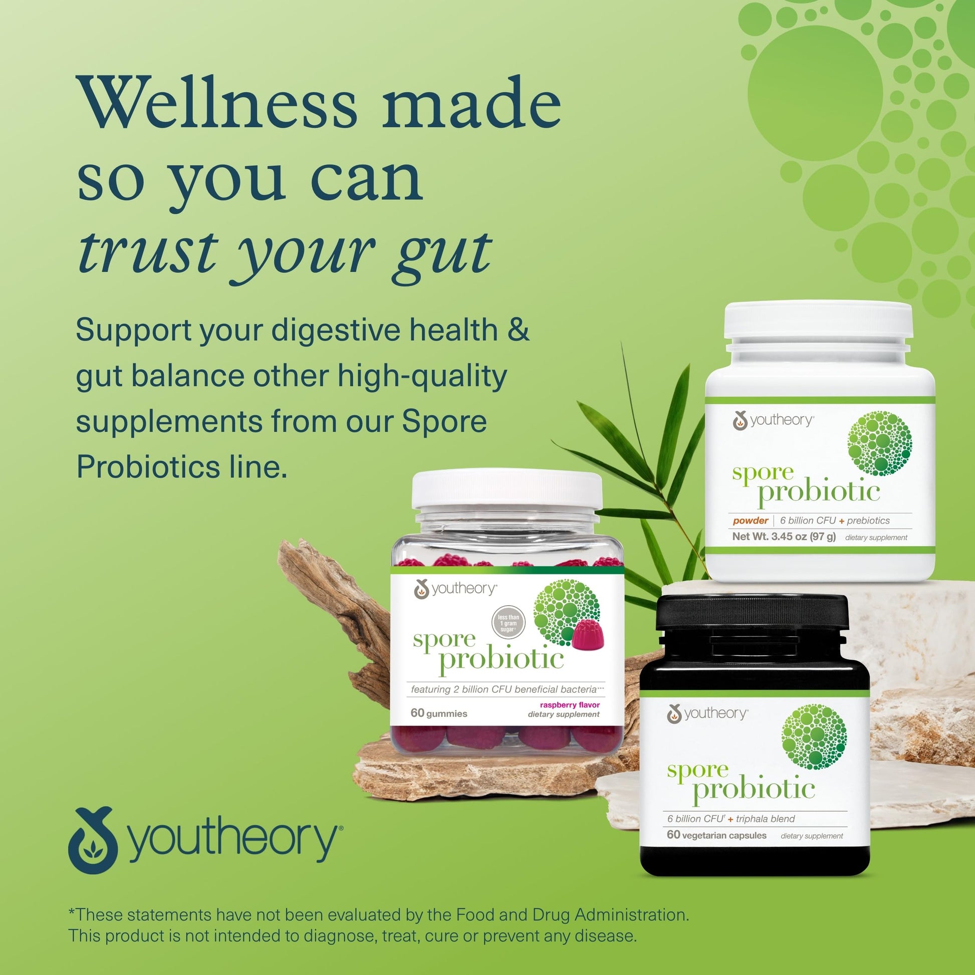Youtheory Spore Probiotic - Helps Gut Health* - 6 Billion CFU with Prebiotics - Supports Regular Bowel Movement & Diarrhea Relief* - Shelf Stable - 60 Vegetarian Capsules (30-Day Supply) YoutheoryBuy Supplements Australia