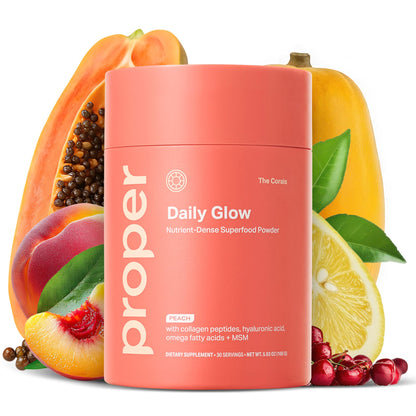 Proper, The Corals Daily Glow Beauty Blend - Nutrient Dense Superfood Powder with Collagen Peptides, Hyaluronic Acid Powder, Vitamin C, and MSM. Hair, Skin, Nail Vitamin Supplement for Women & Men ProperBuy Supplements Australia