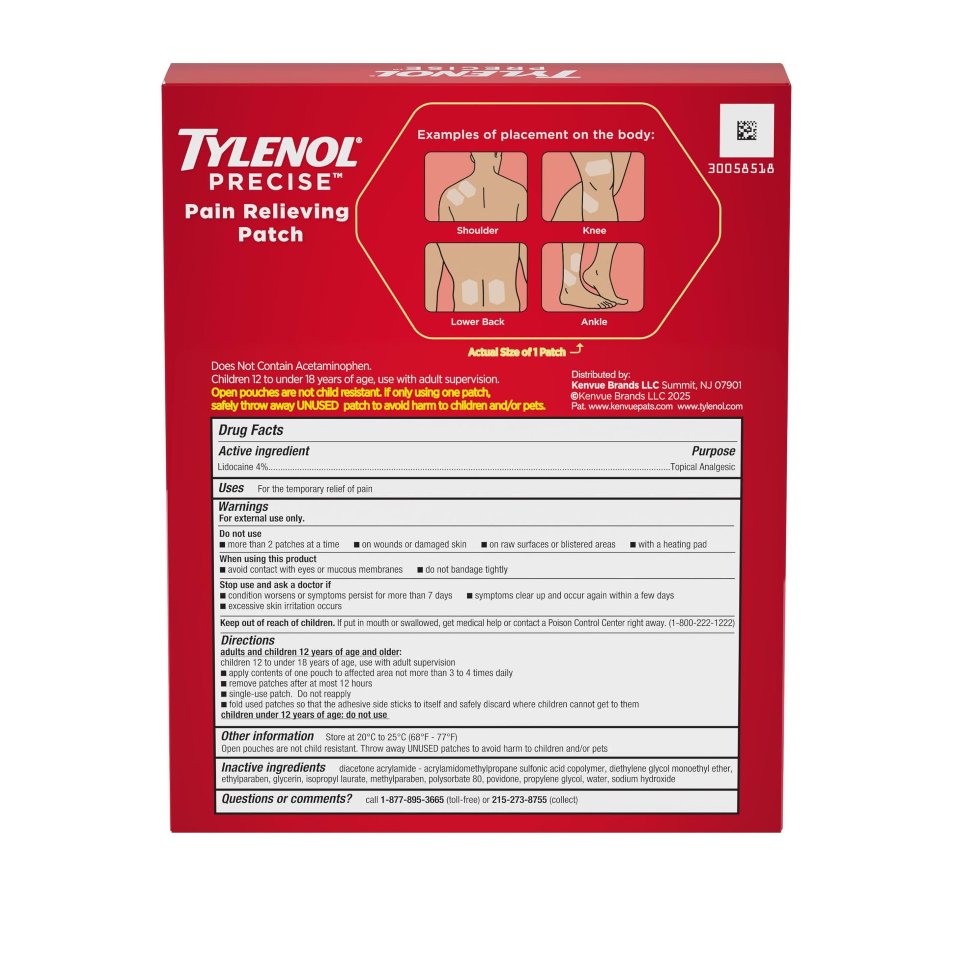 Tylenol Precise Pain Relieving Patches, Topical Analgesic Patches + Maximum OTC Strength Lidocaine Penetrates, Targeted Relief Ideal for Shoulder, Back & Knee Pain, Unscented, 3 x 2 ct TylenolBuy Supplements Australia