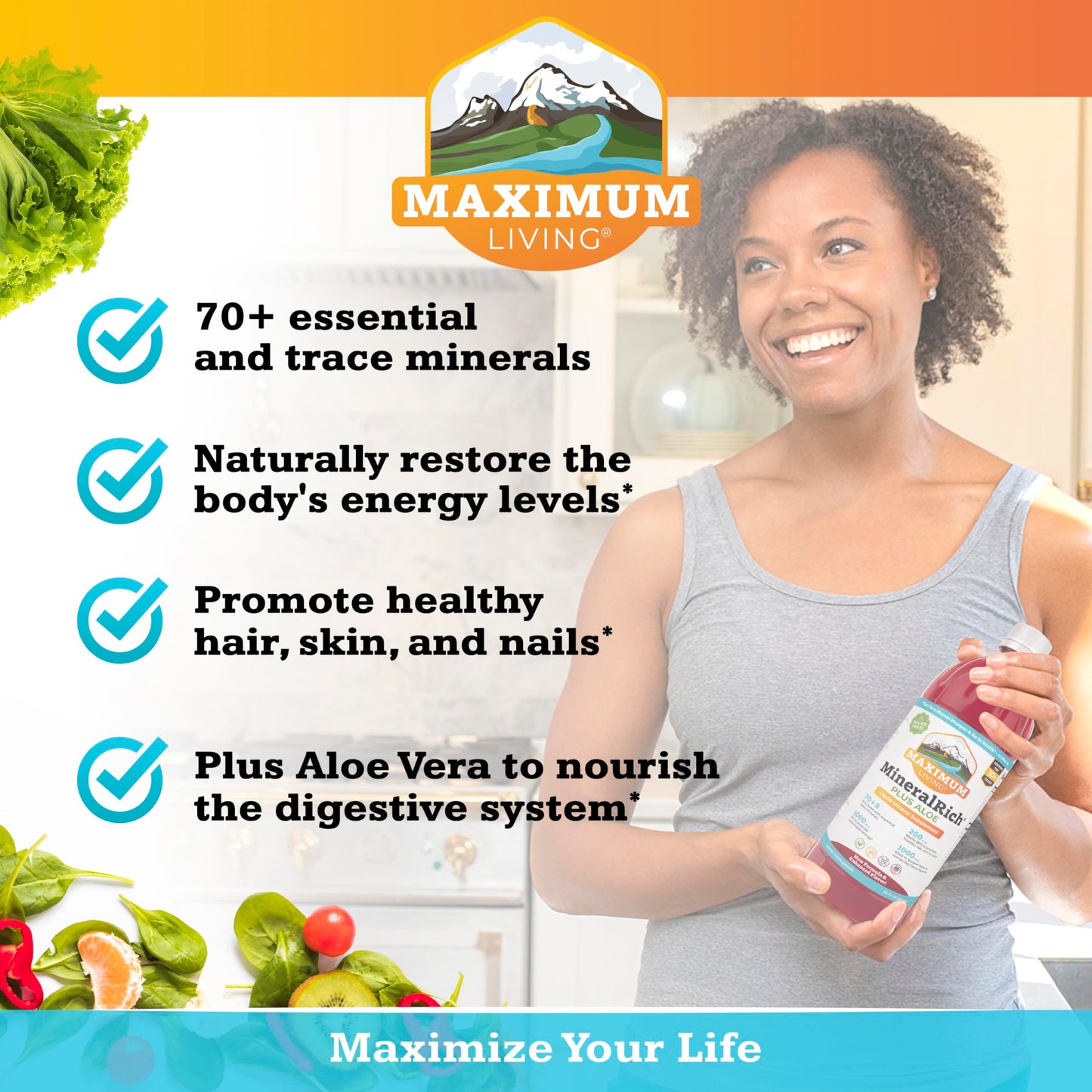 Maximum Living MineralRich Minerals Supplement with Aloe - Liquid Blend of Vitamins and Trace Minerals - 32 oz Maximum LivingBuy Supplements Australia