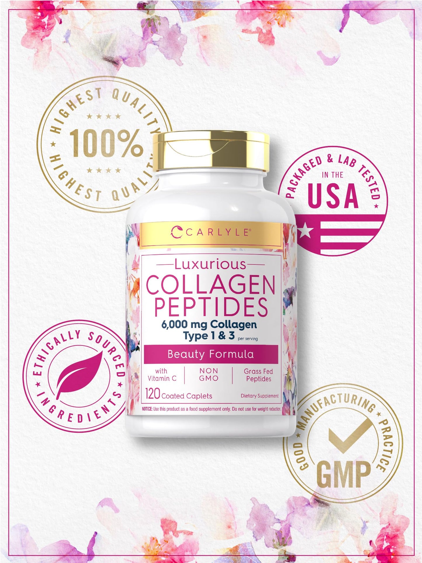Carlyle Collagen with Vitamin C | 6000mg | 120 Caplets | Multi Collagen Peptide Pills CarlyleBuy Supplements Australia