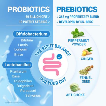 Dr. Berg Probiotic Supplement (60 Billion CFUs) - Helps Ease Occasional Constipation, Diarrhea, Gas & Bloating* - Pre and Probiotics for Digestive Health