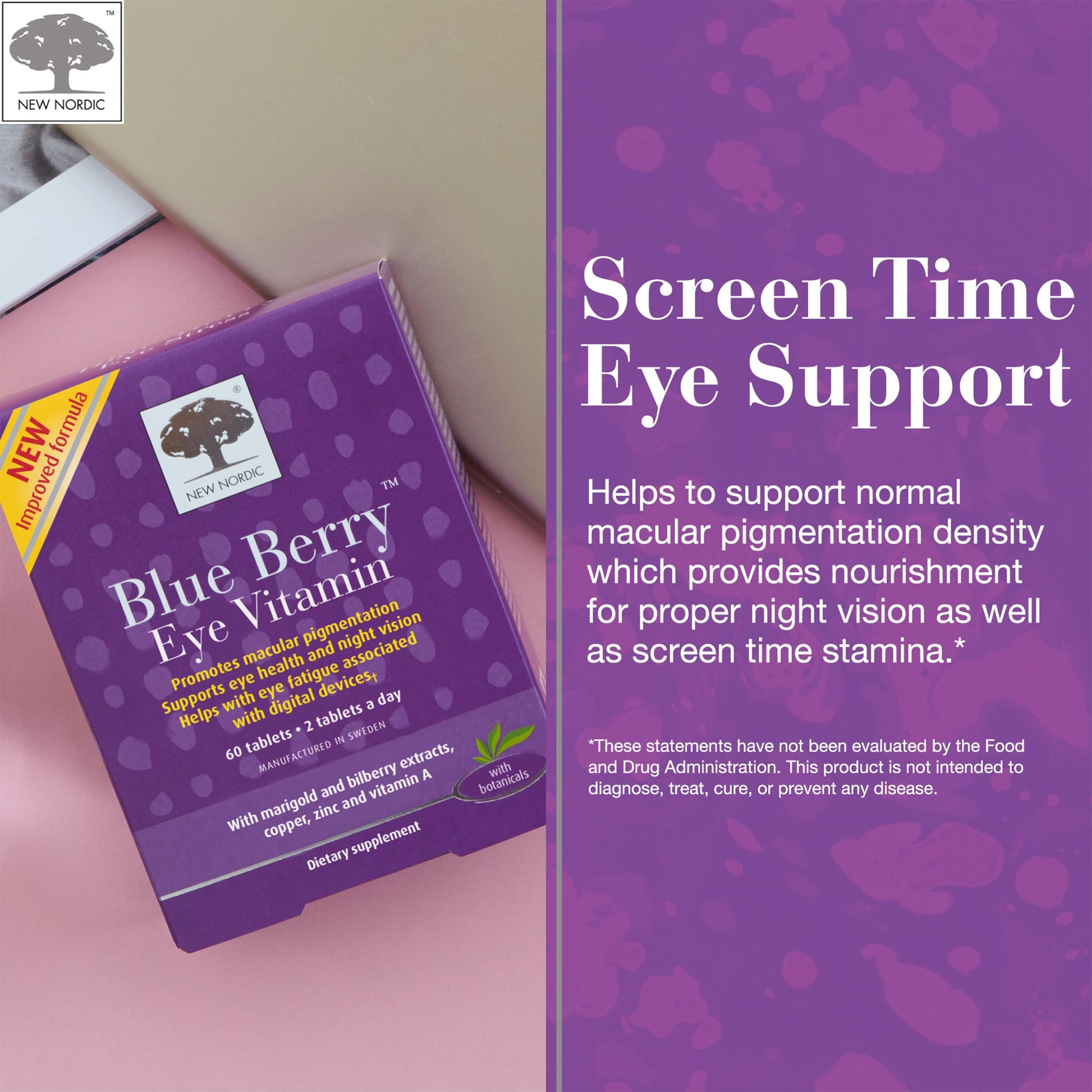 NEW NORDIC Blue Berry Eye Vitamin Lutein Supplement with Zinc, Supports Macular Pigmentation, Eye & Vision Function, 60 Tablets (Pack of 1) NEW NORDICBuy Supplements Australia